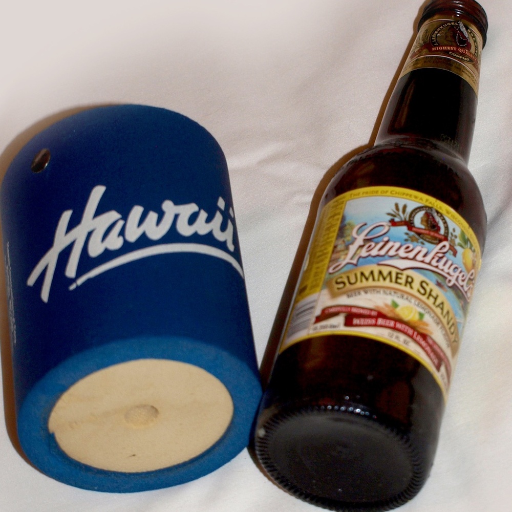 Vintage, Beer can cooler & Vintage vintage Leinenkugel Summer Shandy bottle